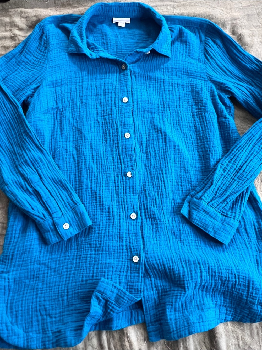 J. Jill Women’s Blue Lightweight Cotton Gauze Button Down Top Size S Relaxed Fit